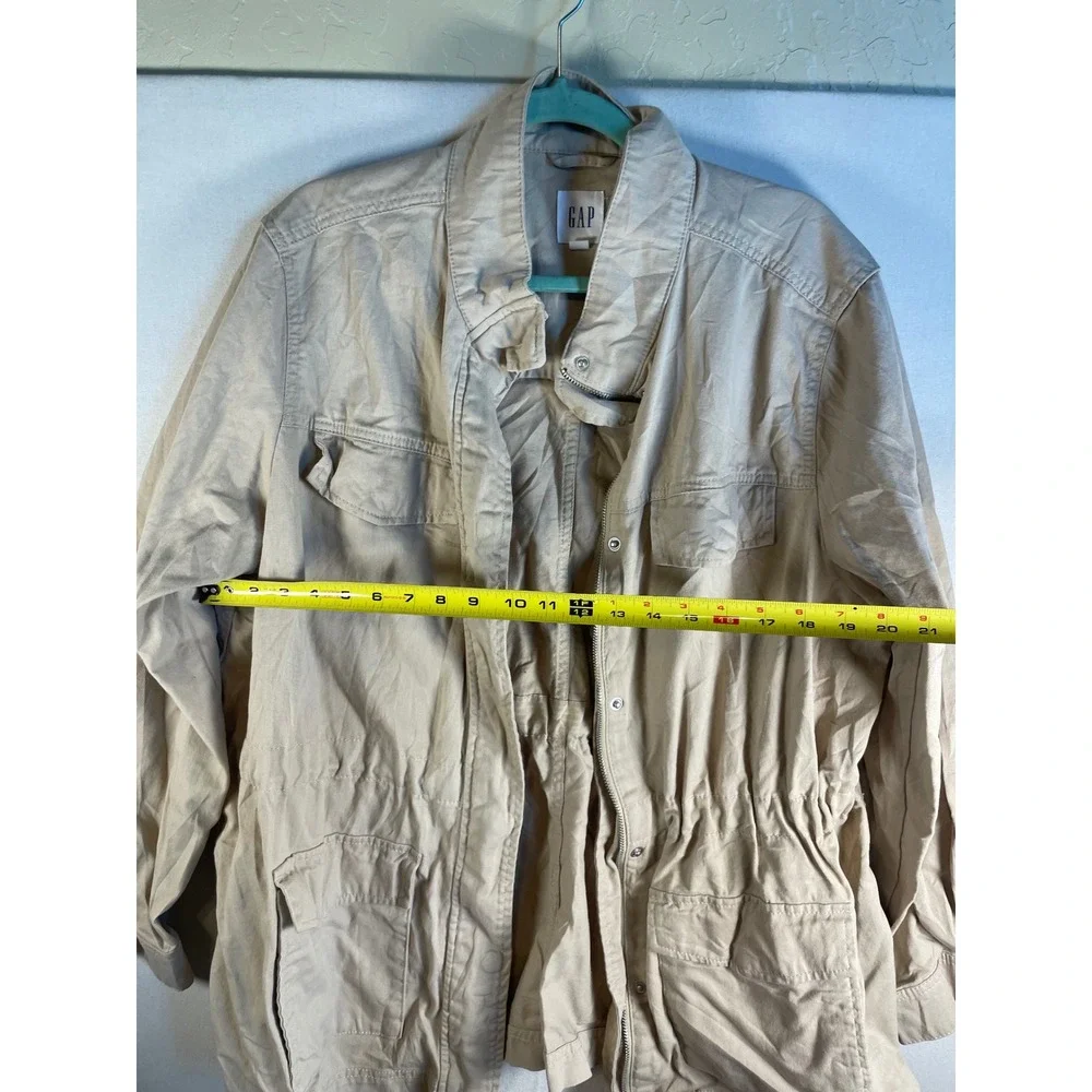 Gap Womens XXL Tan Khaki Utility Jacket Drawstring Waist Full Zip Field Coat G98